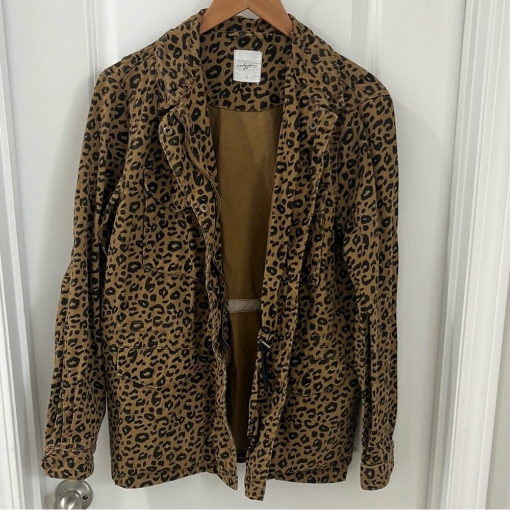 Carly Jean Los Angeles Brown Utility Jacket with Leopard Print